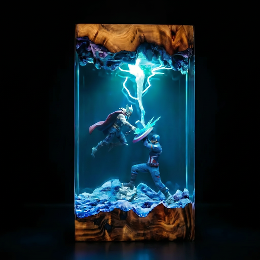 Lampe résine Thor vs Captain America