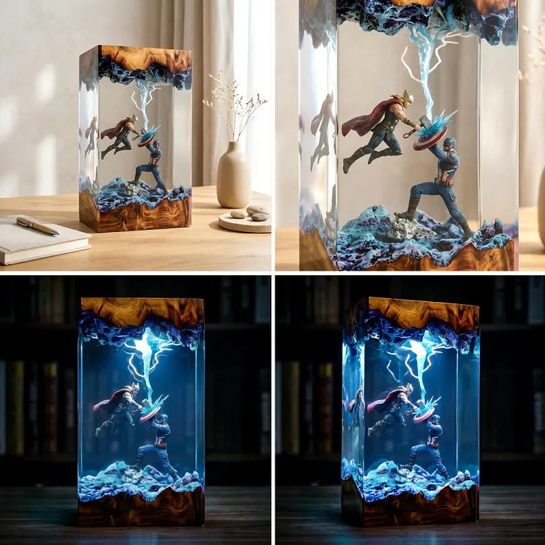 Lampe résine Thor vs Captain America